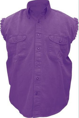 Men's Purple Sleeveless Shirt 100% Cotton Twill