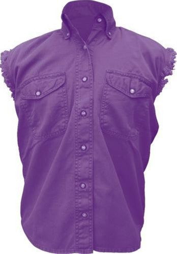 Women's Purple Sleeveless Shirt 100% Cotton Twill