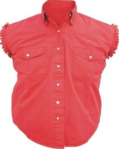 Women's Red Sleeveless Shirt 100% Cotton Twill