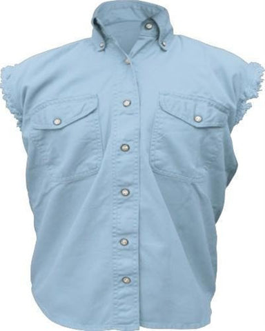 Women's Light Blue Sleeveless Shirt 100% Cotton Twill