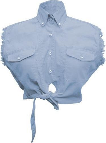 Ladies Sleeveless Tie-up Shirt 100% Cotton Twill Light Blue