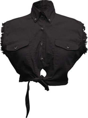 Ladies Sleeveless Tie-up Shirt 100% Cotton Twill Black
