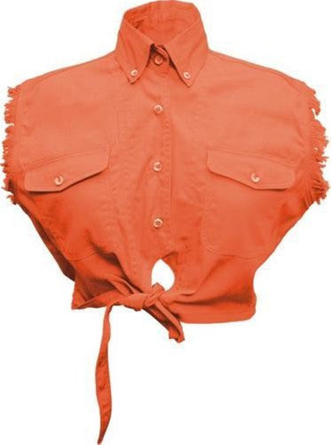 Ladies Sleeveless Tie-up Shirt 100% Cotton Twill Orange