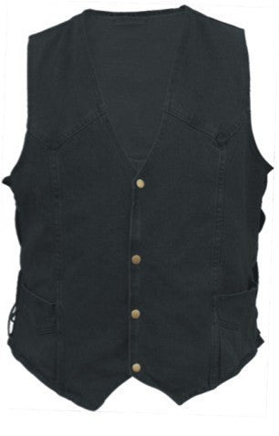 Men's 100% Cotton 14.5oz. Black Denim Vest With Gun Pockets Side Laces