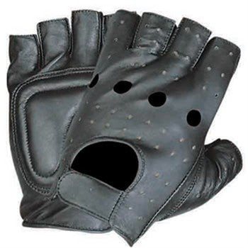 Leather Fingerless Motorcycle Gloves With Studded Vented Back