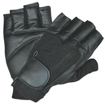 Leather Fingerless Motorcycle Gloves with Black Spandex