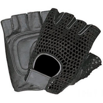 Leather Fingerless Motorcycle Gloves with Black Mesh and Padded Palm