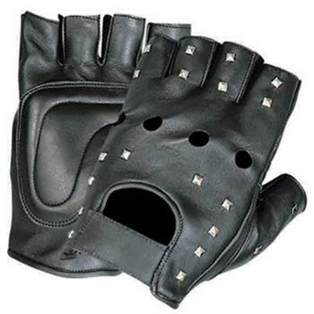 Leather Fingerless Motorcycle Gloves with Studs