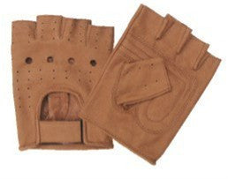 Brown Leather Fingerless Motorcycle Gloves with Vented Back