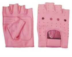Ladies Pink Leather Fingerless Motorcycle Gloves with Padded Palm