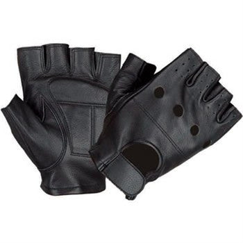 Lambskin Leather Fingerless Motorcycle Gloves with Vented Back