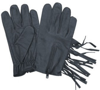 Black Leather Driving Gloves with Fringes and Zippered Back