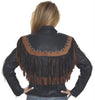 Women's Black and Brown Leather Motorcycle Jacket with Fringes