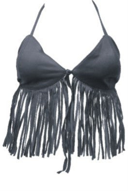 Ladies Lambskin Leather Bikini Top with Fringes - One Size Fits Most