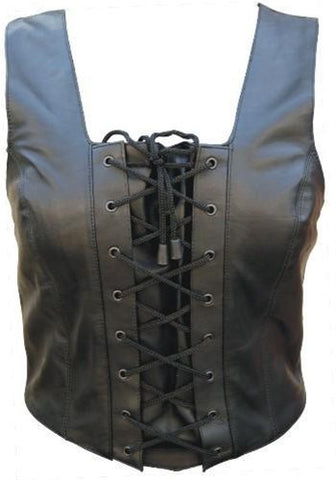 Ladies Lambskin Leather Halter Top with Lace up Front