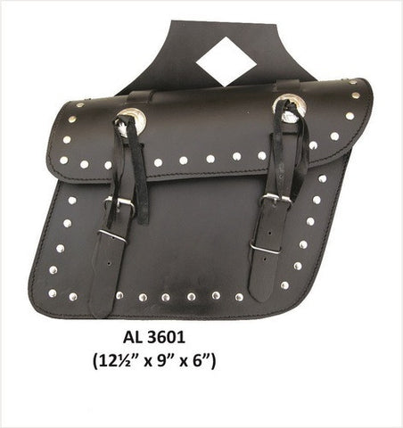 Studded Leather Throwover Motorcycle Saddlebags with Silver Conchos