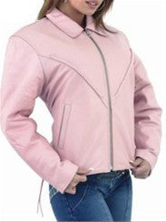 Ladies Soft Pink Leather Motorcycle Jacket with Braid Trim