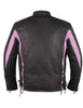Ladies Black & Pink Leather Racer Jacket Side Laces & Zip Out Lining