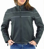 Women's Leather Motorcycle Jacket with Reflective Stripes