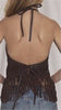 Ladies Brown Leather Top with Beads Bone Braids and Fringes