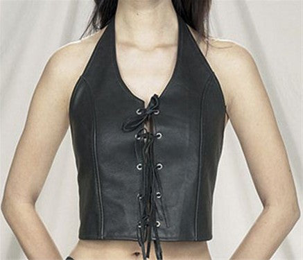 Ladies Leather Halter top with Lace up Front