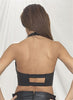 Ladies Leather Halter Top with Snap Front, 2 Elastic Straps on Back