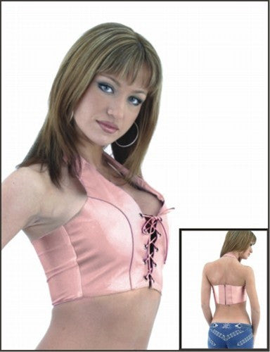 Ladies Pink Leather Halter with Laces in the Front