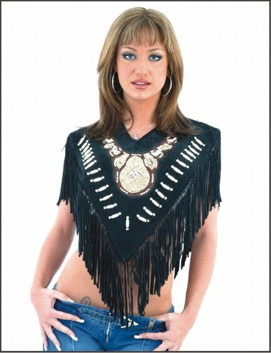 Ladies Poncho with Beads & Fringes