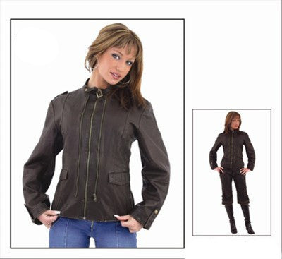 Ladies Brown Buttery Soft Leather Jacket with Studs on Front and Back