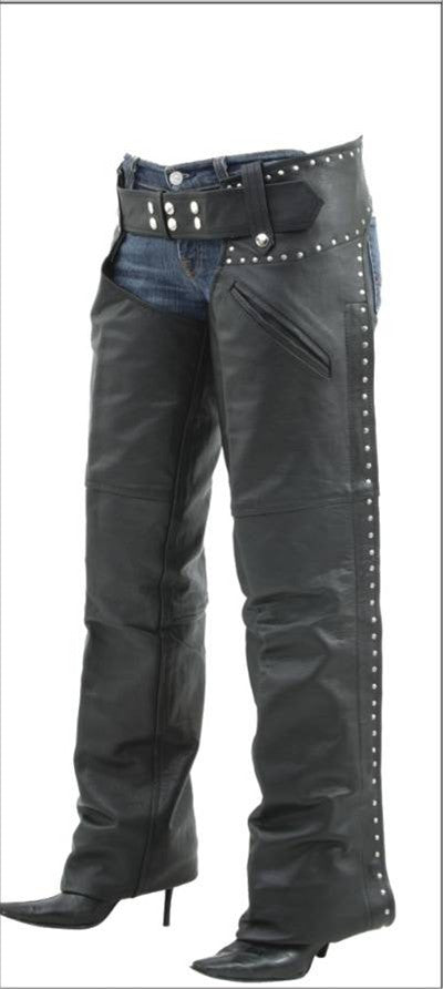 Ladies Medium Weight Cowhide Chaps With Studded Sides