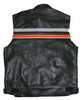 Mens Orange Black Leather Motorcycle Vest with Reflective Strip