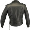 Mens Made in USA Classic Black 1.6-1.8 mm Naked Leather Belted Motorcycle Jacket