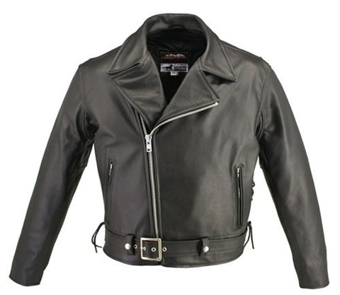 Men's Made in USA Classic Black Horsehide Leather Belted Motorcycle Jacket