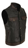 Men's Made in USA Horsehide Stand up Collar Leather Two Tone Motorcycle Vest
