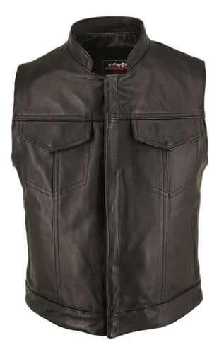 Men's Made in USA Horsehide Leather Motorcycle Vest with Hidden Snaps