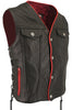 Men's Made in USA Naked Leather Motorcycle Vest Red Trim Leather Lined Gun Pockets