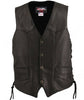 Men's Made in USA Black Naked Leather Basic Motorcycle Vest Side Laces Gun Pockets