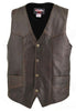 Men's Made in USA Brown Distressed Naked Leather Basic Motorcycle Vest Gun Pockets