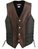 Made in USA Black and Brown Two Tone Naked Leather Buffalo Nickel Biker Vest Braid Trim Gun Pockets