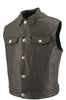 Made in USA Leather Denim Style Motorcycle Vest Buffalo Head Snaps Gun Concealment Pockets