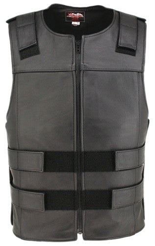 Made in USA Black Leather Bullet Proof Style Zippered Motorcycle Vest