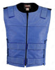 Made in USA Leather Bullet Proof Style Zippered Motorcycle Vest Blue