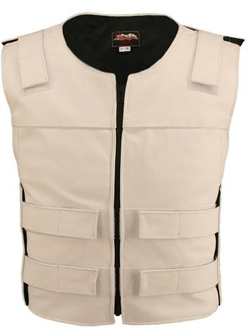 Made in USA Leather Bullet Proof Style Zippered Motorcycle Vest White