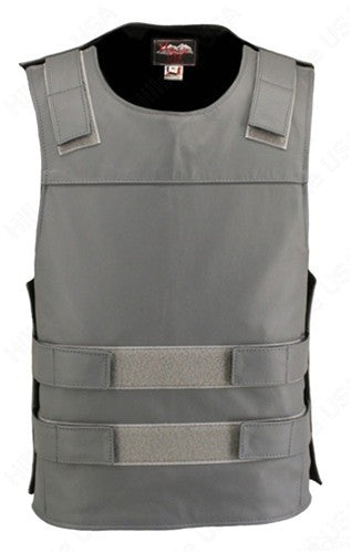 Mens Made in USA Grey Leather Bullet Proof Style Motorcycle Vest