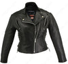 Womens Made in USA Soft Black Naked Leather Vented Motorcycle Jacket Side Laces
