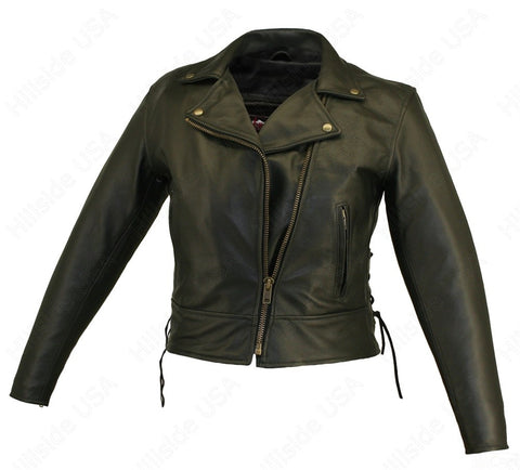 Womens Made in USA Soft Black Naked Leather Beltless Motorcycle Jacket