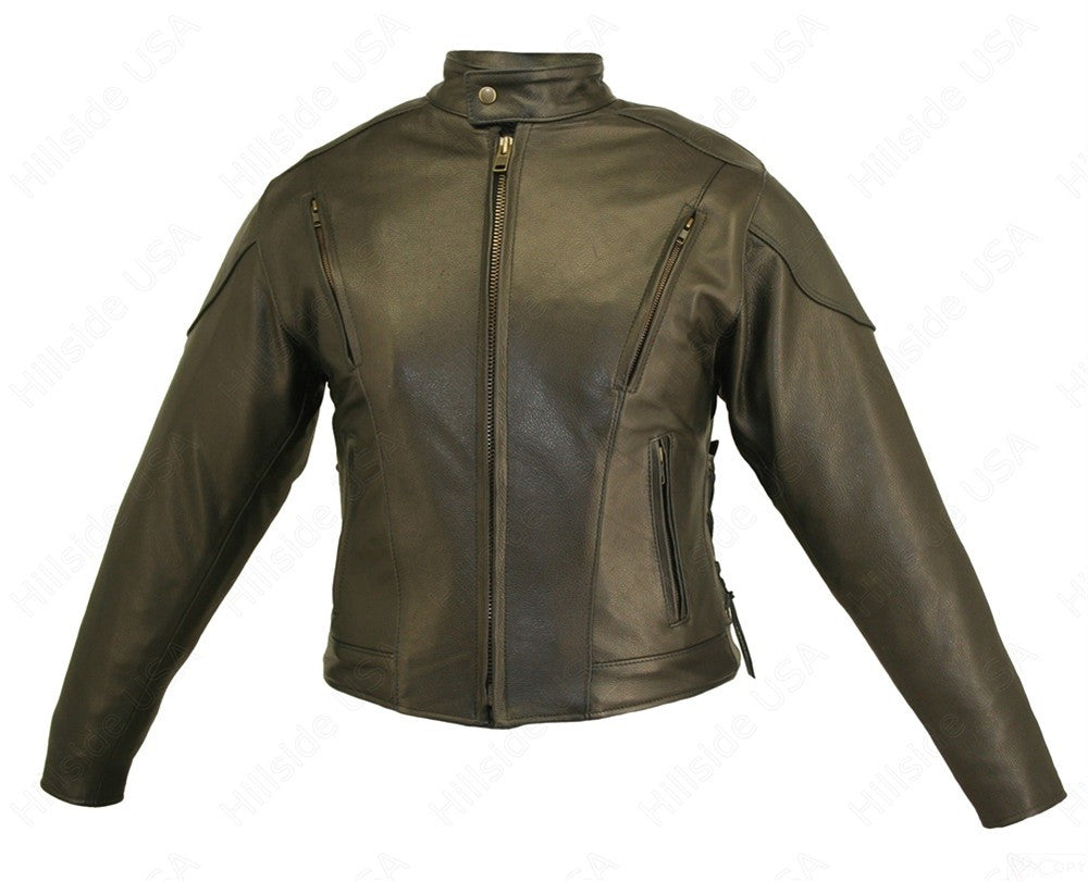 Womens Made in USA Naked Leather Classic Vented Motorcycle Jacket Gun Pockets