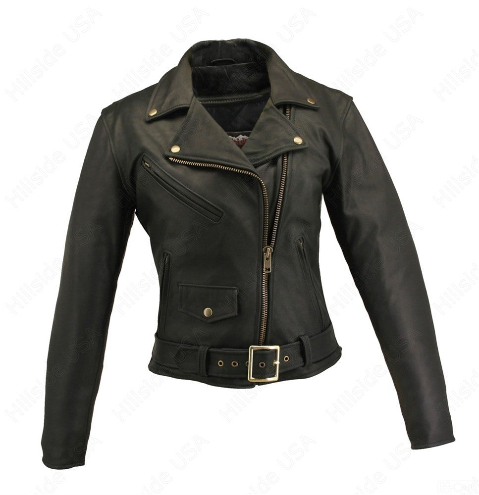 Womens Made in USA Naked Leather Classic Belted Motorcycle Jacket