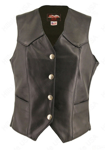 Womens Made in USA Naked Leather Motorcycle Vest Mercury Dime Snaps