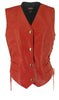 Made in USA Ladies Red Leather Motorcycle Biker Vest Side Laces